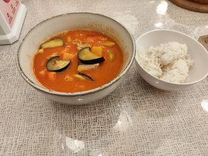 red curry with vegan meat at Potayski Friends & Izakaya in Bishkek