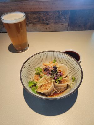 Impossible pork Wonton in spicy Sesame Soy broth, was literally amazing at Hojoko in Boston