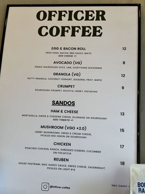Menue  at Officer Coffee in Coburg