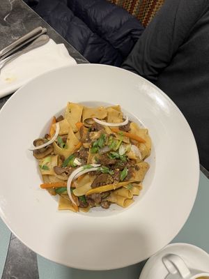 Mongolian noodle dish  at Ojas Plant Based in Sault Ste Marie