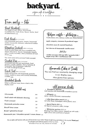 Food menu at Vegan Backyard in Berlin