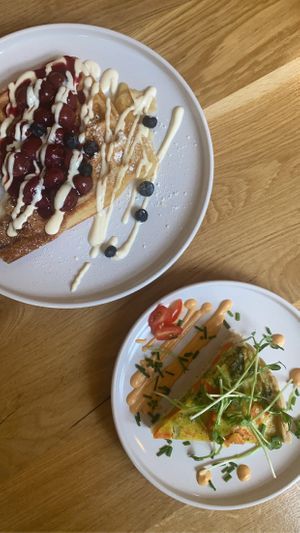 Waffle and quiche   at Vegan Backyard in Berlin