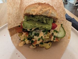 V(eggdrop) sandwich with avocado at Vegan Backyard in Berlin