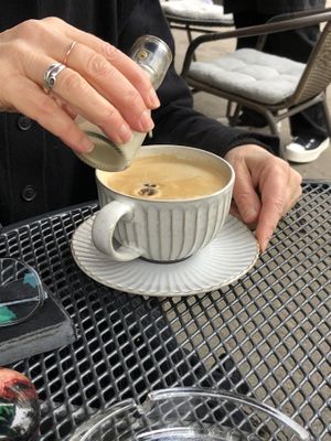 Coffee with plant milk   at Café Wolke in Frankfurt