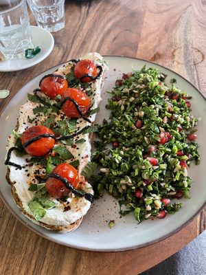 Vegan Labneh sandwich and parsley salad - yum!   at Café Wolke in Frankfurt