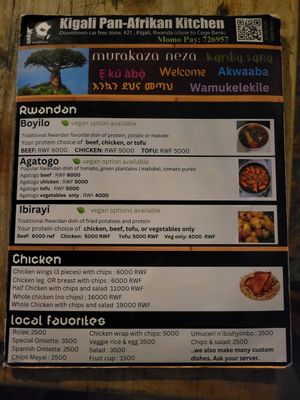 Menu -July 2025 at Kigali Pan-Afrikan Kitchen in Kigali