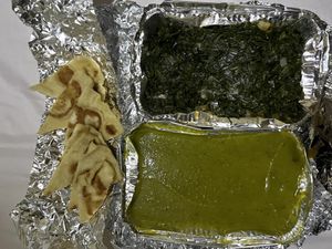 My takeaway veg soup and Kenyan Sukuma (btw so good 😊!)  at Kigali Pan-Afrikan Kitchen in Kigali