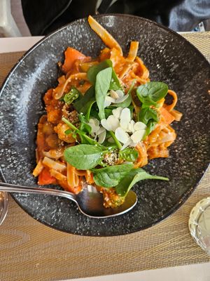 Veggie tagliatelle (vegan) at Santé in Mallorca