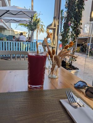 Beetroot Juice and views at Santé in Mallorca