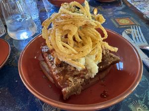 Open face meatloaf sandwich   at Nova Terra Kitchen & Creamery in Sebastopol