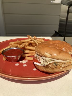 Crabcake sandwich - do not hesitate - order this!! Photo does not do it justice.  at Nova Terra Kitchen & Creamery in Sebastopol
