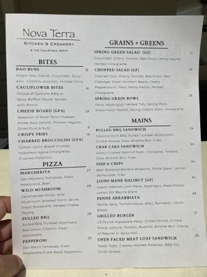 Menu as of 4.25.24  at Nova Terra Kitchen & Creamery in Sebastopol