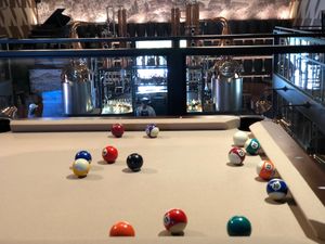 Pool table overlooking bar area at Nova Terra Kitchen & Creamery in Sebastopol