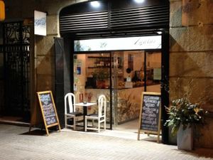 Outside at night at Zaatar Vegetariano in Barcelona