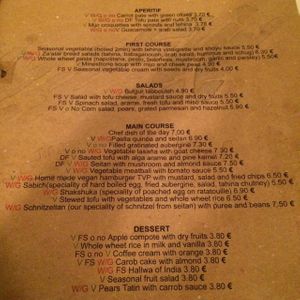 menu at Zaatar Vegetariano in Barcelona
