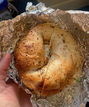 Everything bagel with tofu cream cheese  #Veganuary at Kossar's - Upper East Side in New York City