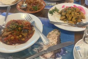Amazing food lots of options. Not labelled vegan on the menu but there are clear allergen information on for each dish so easy to figure out. I had muhamrmra, batatas and mousakka  at Beirut Garden in London