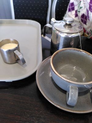 Decaf tea and oat milk (April 2024) at Y Consti  in Aberystwyth