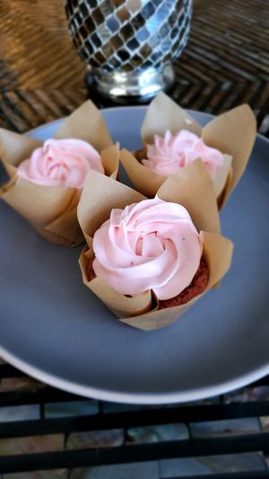 Strawberry Cupcakes W/Strawberry Cream Cheese Frosting at Sprout & Crumble Bakery in Albany