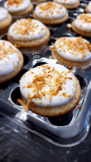 Vanilla Cupcakes W/Coconut Cream Frosting & Toasted Coconut at Sprout & Crumble Bakery in Albany