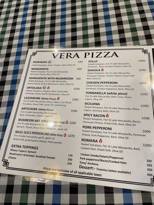 Menu  at Vera Pizza in Kathmandu
