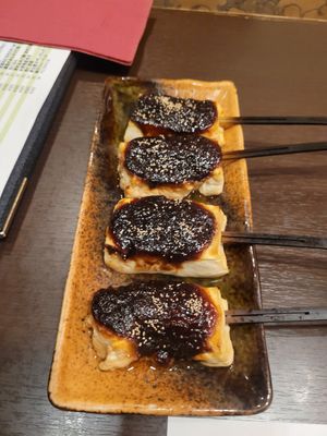 Tofu brochettes with miso at Sojuan in Nagoya