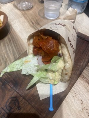 Pita falafel with grilled veggies and hummus   at OPA in Tirana