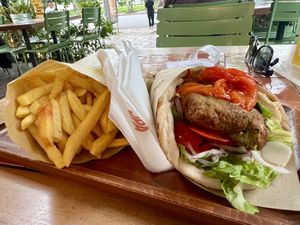 Falafel wrap and fries   at OPA in Tirana