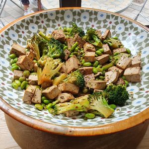 Tofu, broccoli & edamame salad at Nathalie's Kitchen in North London