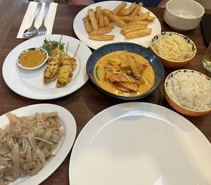 My vegan options - coconut rice, Thai red curry with tofu and rice noodles  at Mona's  in Weymouth