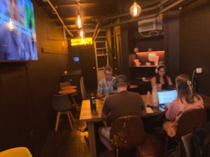 Inside seating at 787 Coffee Co in New York City