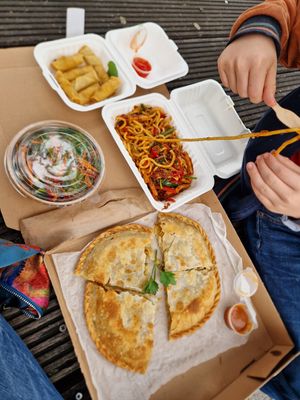 Live action of my son demolishing the noodles! at Larzijan in East London