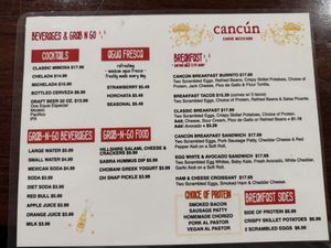 Breakfast and Drinks menu  at OAK - Cancun - T1  in Oakland