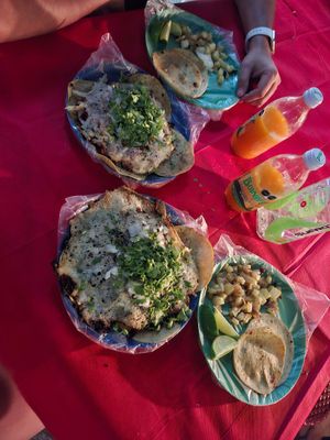 Costras Chorizo and Costras Tripa at Deja Vu Taqueria Vegana in Playa Del Carmen