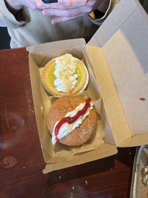 Strawberries and cream donut and coconut lime tart 😍  at Archie AM PM in Carseldine