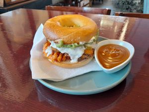 The Britz bagel. So good and messy at Archie AM PM in Carseldine