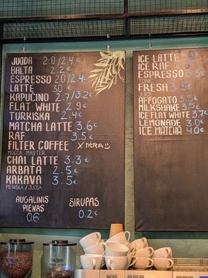 Drink menu at City Coffee in Druskininkai