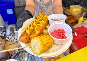 Fried pan bratwursts  at Kham Dee in Chiang Mai