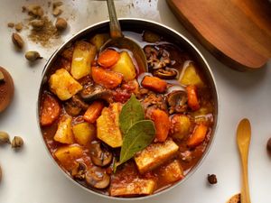 A vegan stew with a robust flavor.  at Kham Dee in Chiang Mai