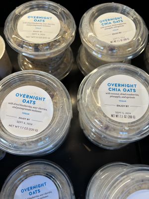 Vegan overnight oats and overnight chia oats  at Blue Bottle Coffee in San Mateo