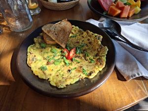 Vegan omelette (happens to be gluten free too). at Villas Bukit Lipah in Karangasem