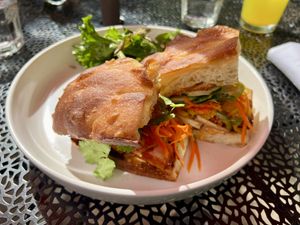 Vegan bahn mi on housemade focaccia bread   at The Wild Poppy Cafe & Market in Sebastopol