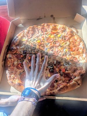 Hand for size comparison! at Pizza Verdura Sincera in Atlanta