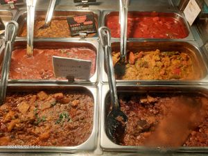 5 vegan options here. The red dish in the top right is NOT vegan! at Miss India - Greenslopes in Greenslopes