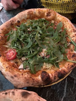 Pizza with pesto and vegan cheesee  at Florentine in Stockholm