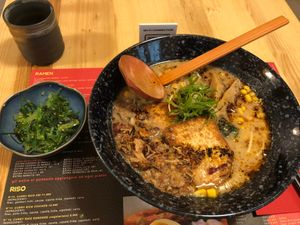 Vegan ramen and side of wakame at Naruto Ramen - Noodles Bar Restaurant in La Spezia