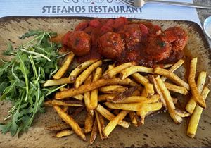 Vegan meat balls . Delicious   at Stefanos Restaurant  in Rhodes