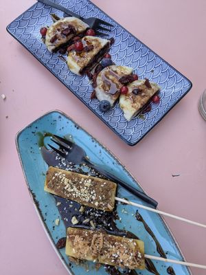 Grilled rice cake and yams cake at Shiyu in Vienna