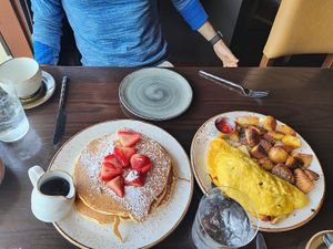 Applesauce pancakes and just egg omelette   at Salish Lodge & Spa in Snoqualmie