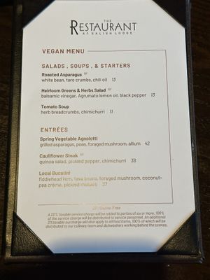 Menu changes every three months   at Salish Lodge & Spa in Snoqualmie